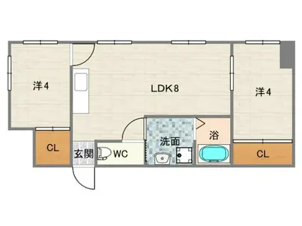 フェリーチェ帝塚山(2DK/1階)の間取り写真