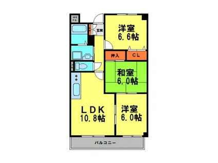 エーデル雲雀丘三番館(3LDK/2階)の間取り写真
