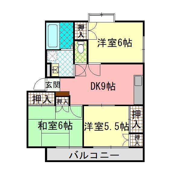 ベルフラワーハイツII(3DK/2階)の間取り写真