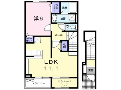 ルミネックスII(1LDK/2階)の間取り写真