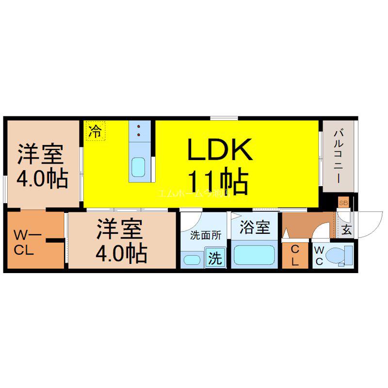 REGALEST廿軒家(2LDK/2階)の間取り写真