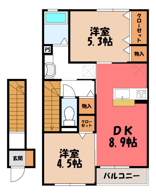リーヴ ゴーシュ I(2DK/2階)の間取り写真