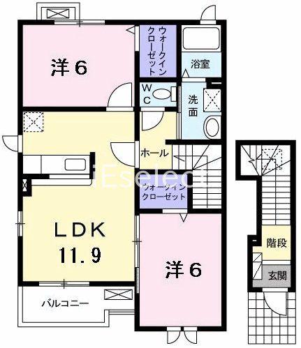 ウエストヒルズ(2LDK/2階)の間取り写真