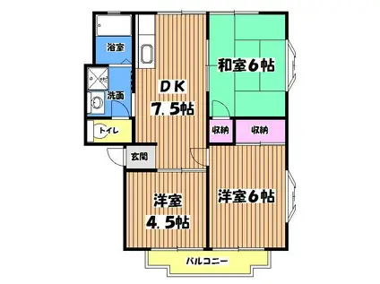 ビューハイツウィンディアA(3DK/2階)の間取り写真