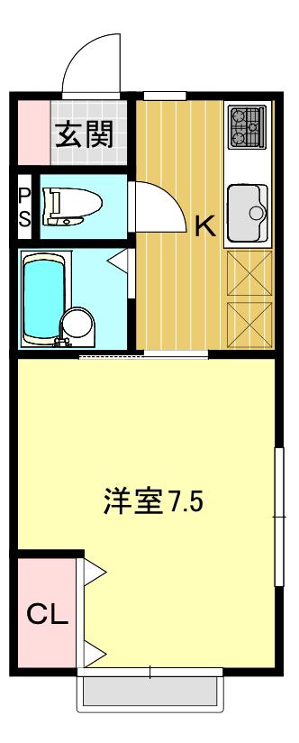 リロハイツ(1K/1階)の間取り写真