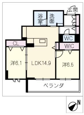 アンビエラ八事(2LDK/2階)の間取り写真