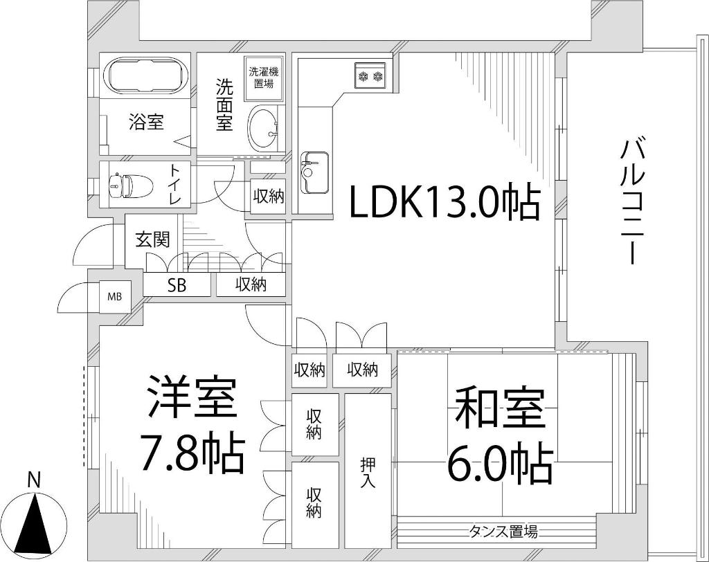 キャッスルコート御立(2LDK/6階)の間取り写真