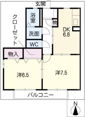 アルカンシェル D(2DK/2階)の間取り写真