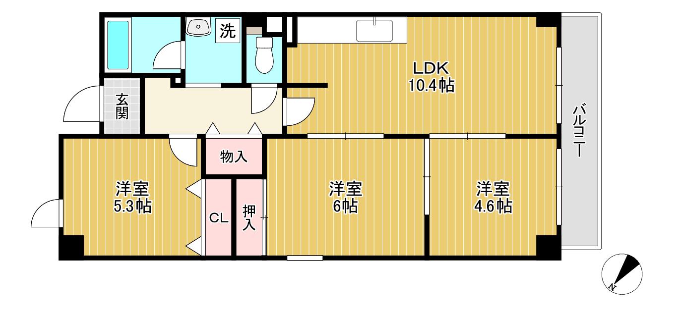 ヴェルデ エスパシオ(3LDK/6階)の間取り写真