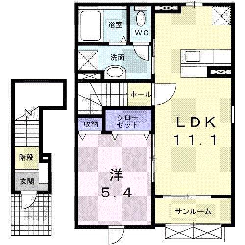 サンパティック町村(1LDK/2階)の間取り写真
