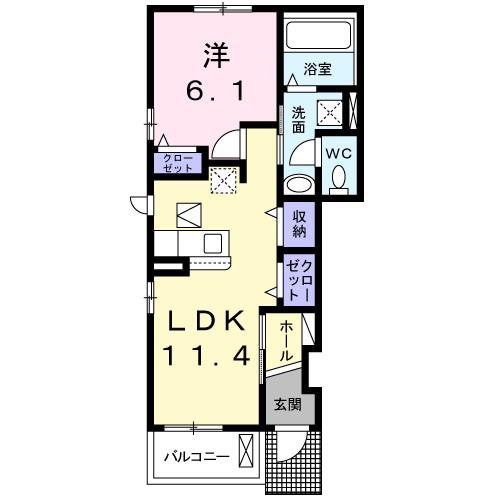 ルタン郷前A(1LDK/1階)の間取り写真