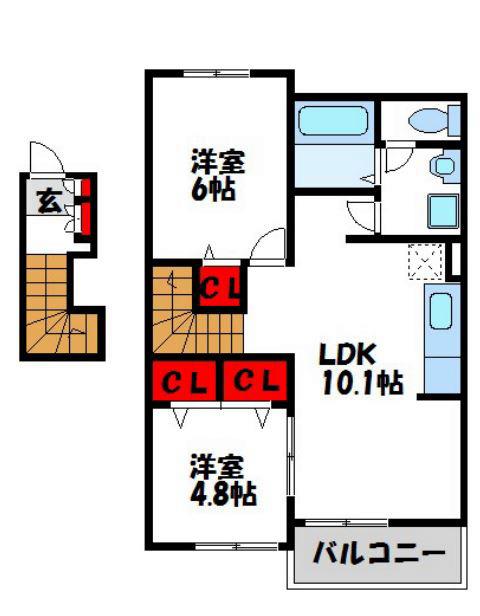 ナイトビュウ A(2LDK/2階)の間取り写真