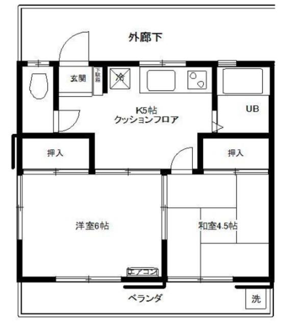 花ハイツ(2K/2階)の間取り写真