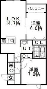 リッチオーク屯田B(2LDK/2階)の間取り写真