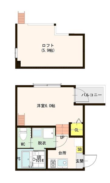 ハーモニーテラス花川III(1K/2階)の間取り写真
