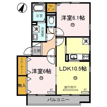 夢咲きの里F棟(2LDK/2階)の間取り写真