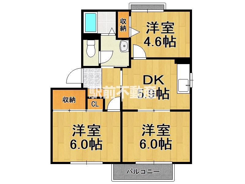 ラフォーンヴィラ A棟(3DK/2階)の間取り写真