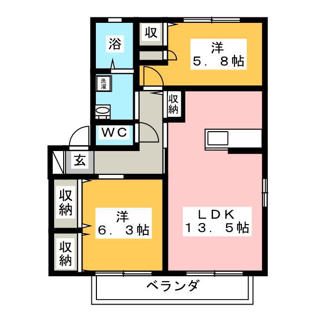 コータ・コートW B棟(2LDK/2階)の間取り写真