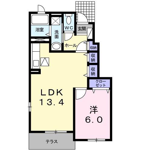 GROWII(1LDK/1階)の間取り写真