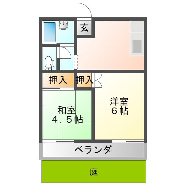 コーポナカミヤ(2DK/1階)の間取り写真