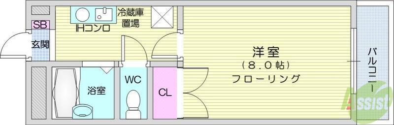 ハイム木町(1K/7階)の間取り写真