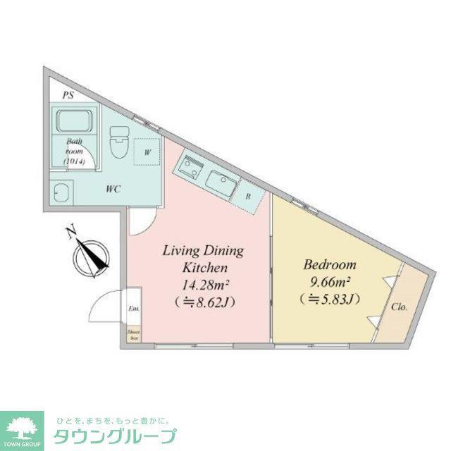 LIVEFLAT市ヶ谷(1LDK/2階)の間取り写真
