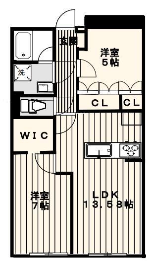 アンバーロード烏山(2LDK/1階)の間取り写真