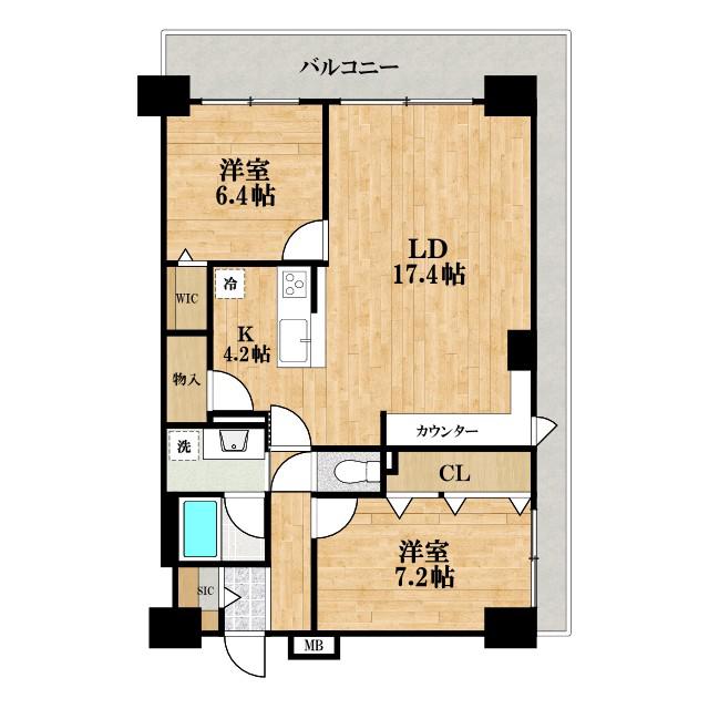 グランセジュール大国町(2SLDK/12階)の間取り写真