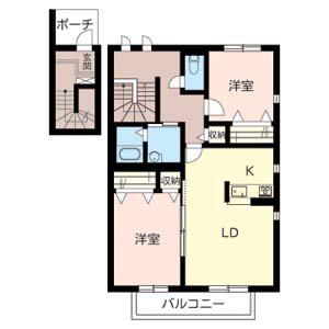 ヴィラーチェ東山(2LDK/2階)の間取り写真