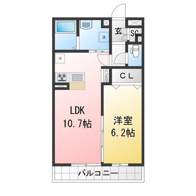 プリムヴェール(1LDK/2階)の間取り写真