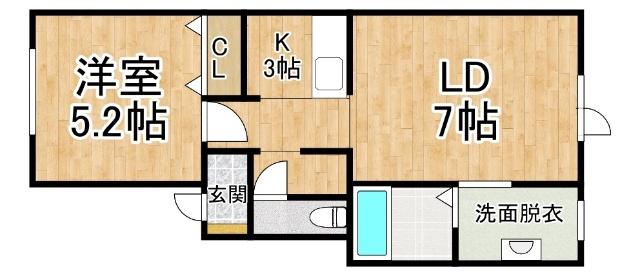 JR根室本線 帯広駅 徒歩73分 2階建 築25年(1LDK/1階)の間取り写真