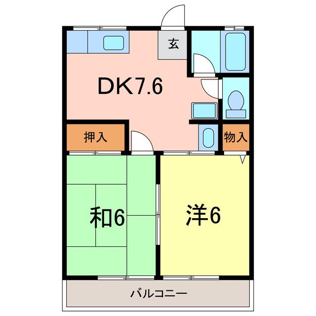 シャトレ B(2DK/2階)の間取り写真