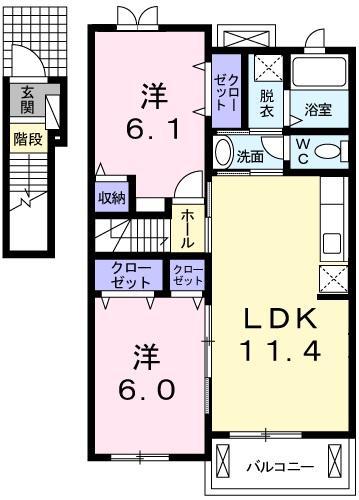 クラウンヒルズ有瀬(2LDK/2階)の間取り写真