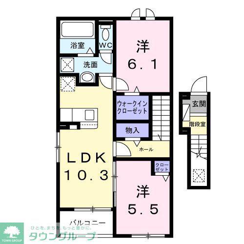 ノール・ボヌール(2LDK/2階)の間取り写真