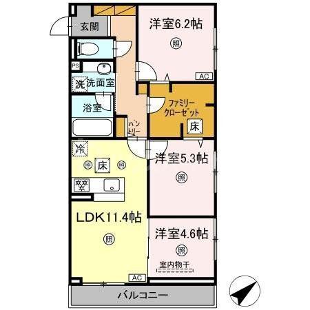 アミティエY(3LDK/1階)の間取り写真