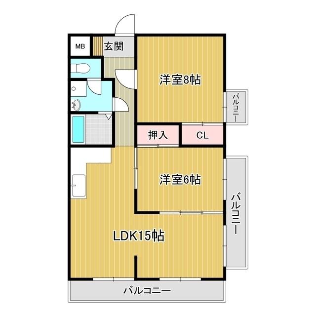 ルミナス二の宮(2LDK/4階)の間取り写真