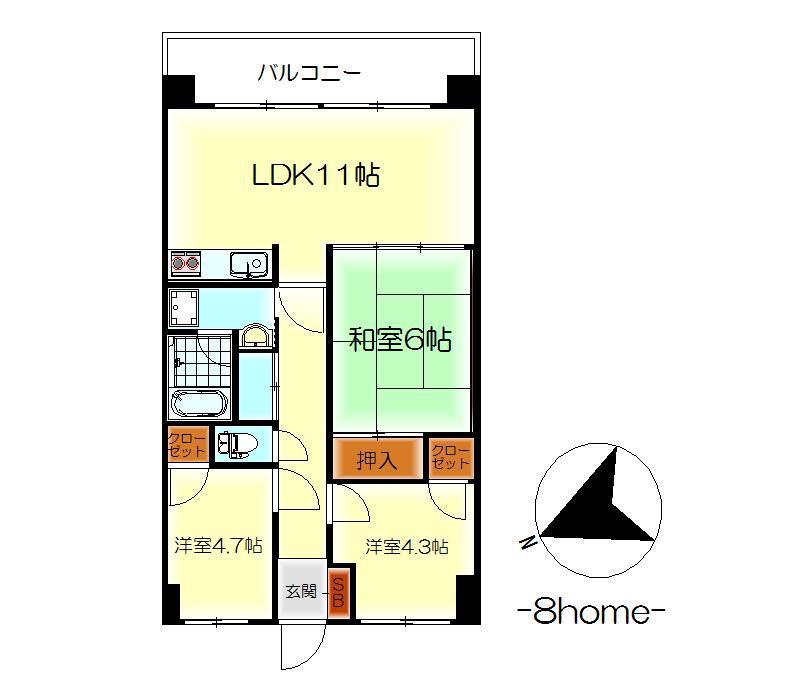 エステート1(3LDK/7階)の間取り写真