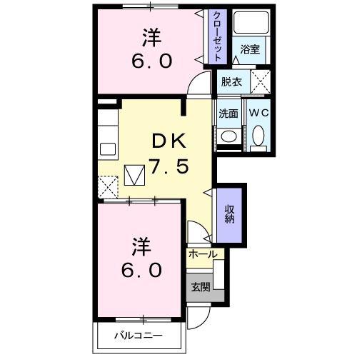 セリーズ(2DK/1階)の間取り写真