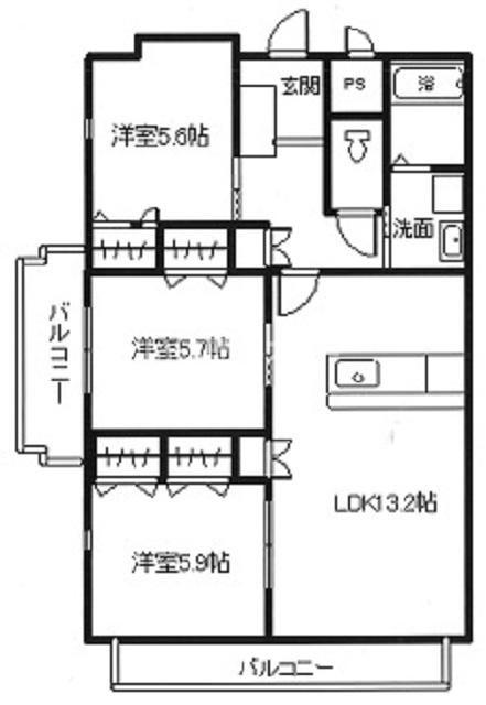 ウェルス小野田II(3LDK/4階)の間取り写真