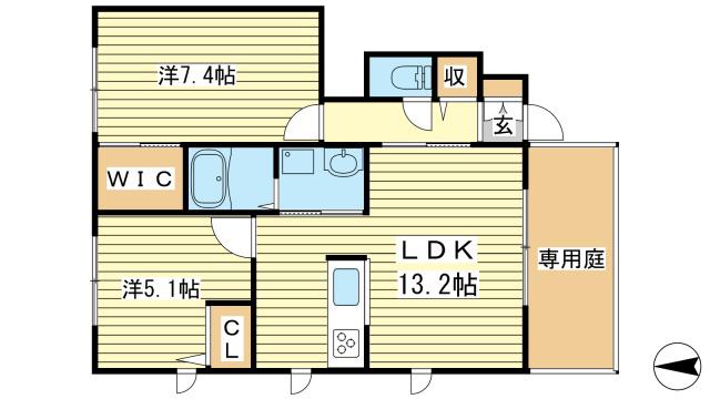 ハイツ熊見V(2LDK/1階)の間取り写真