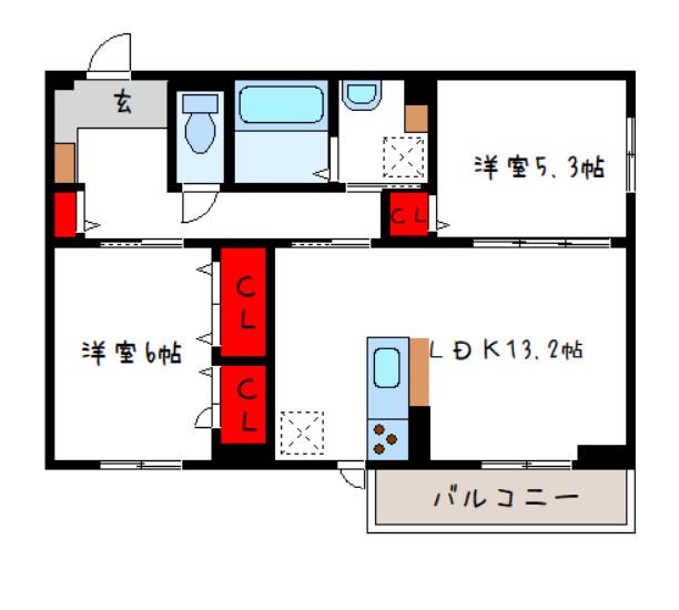エクシードII(2LDK/1階)の間取り写真