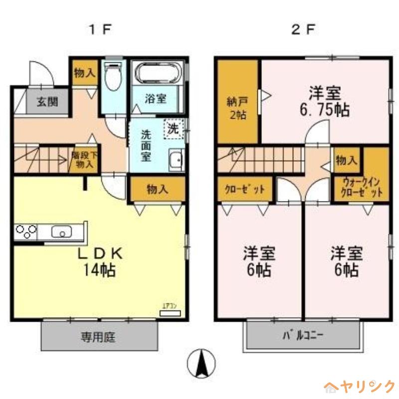 ロイヤルガーデン B棟(3LDK/1階)の間取り写真