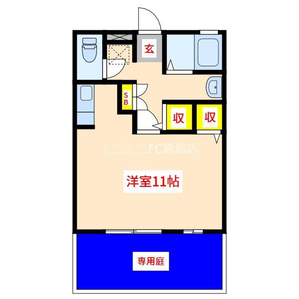 アムール中央(ワンルーム/1階)の間取り写真
