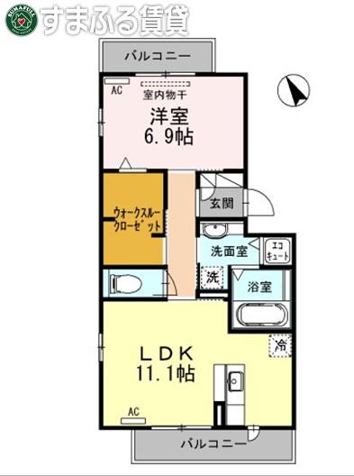 シューラク(1LDK/2階)の間取り写真