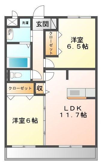 D-ROOM高丘西(2LDK/3階)の間取り写真