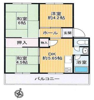 渦森コーポB棟(3DK/4階)の間取り写真