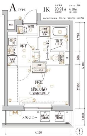 ECREDE横濱吉野町(1K/7階)の間取り写真