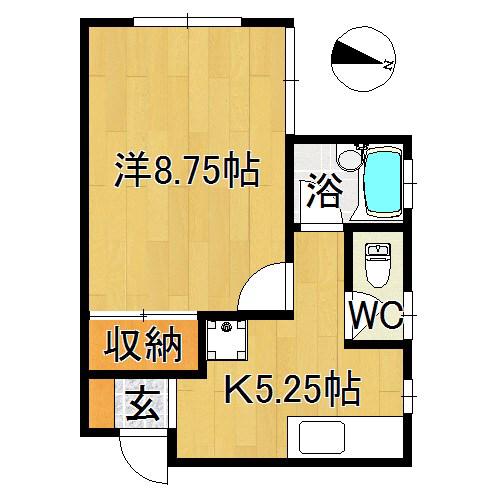 ヴェルデ弘前(1K/2階)の間取り写真