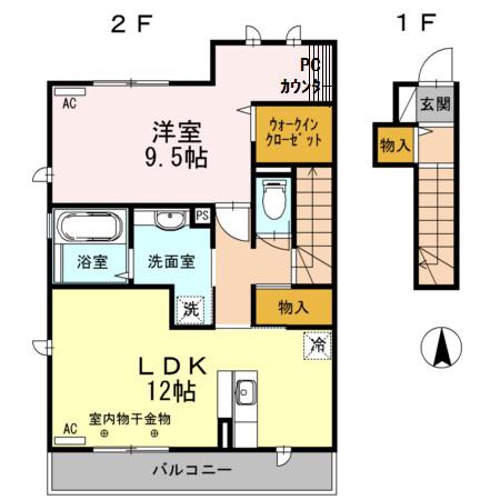 SOLANA学園西町 ソラーナガクエンニシマチ(1LDK/2階)の間取り写真