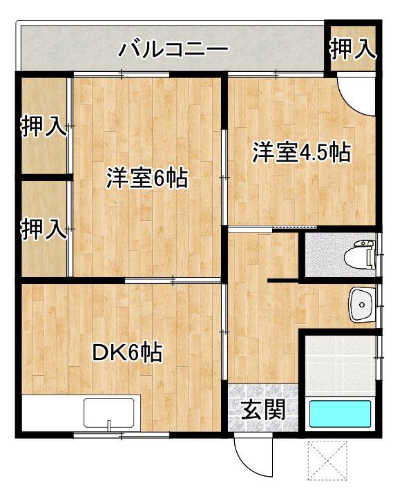 ボヌール津福(2DK/2階)の間取り写真